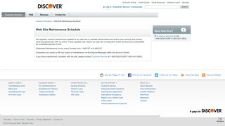 Web Site Maintenance Schedule :: Discover Financial Services