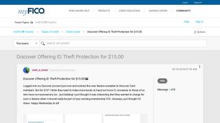 Discover Offering ID Theft Protection for $15.00 - myFICO® Forums ...