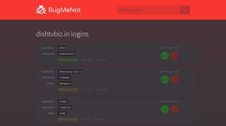 dishtvbiz.in passwords - BugMeNot