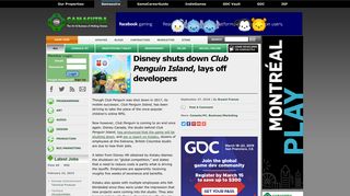 Gamasutra - Disney shuts down Club Penguin Island, lays off ...