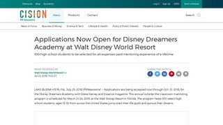 Applications Now Open for Disney Dreamers Academy ... - PR Newswire