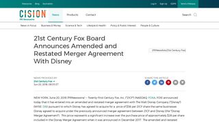 21st Century Fox Board Announces Amended and Restated Merger ...