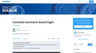 Canceled username based login · Discuss Disqus · Disqus