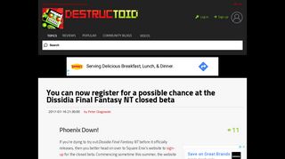 You can now register for a possible chance at the Dissidia Final ...