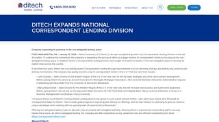 Ditech Expands National Correspondent Lending Division - Ditech