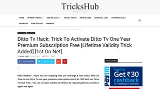 Ditto Tv Hack: Trick To Activate Ditto Tv One Year Premium ...
