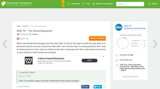 Ditto TV — For correct password - Indian Consumer Complaints Forum