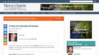 4 Picks for Monthly Dividends - MoneyShow.com