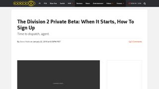 The Division 2 Private Beta: When It Starts, How To Sign Up ...
