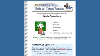Beginning Java - Unit 2 Math Operators - MathBits.com