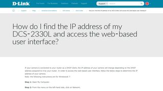 How do I find the IP address of my DCS-2330L and access ... - D-Link