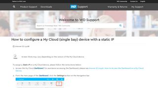 How to configure a My Cloud (single bay) device with a static IP | WD ...