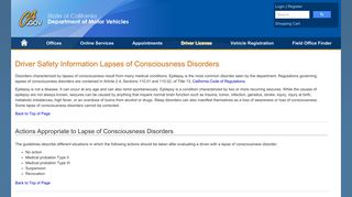 Driver Safety Information Lapses of Consciousness ... - DMV - CA.gov