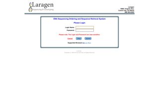 Login to dnaLIMS - Laragen Sequencing DNALIMS Page