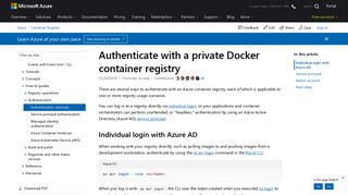 Authenticate with an Azure container registry | Microsoft Docs