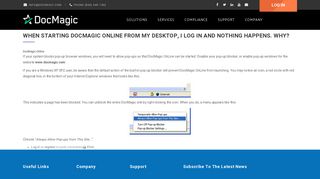 When starting DocMagic Online from my desktop, I log in and nothing ...