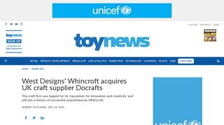 West Designs' Whincroft acquires UK craft supplier Docrafts - ToyNews