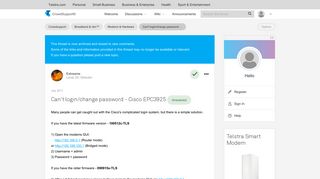 Solved: Can't login/change password - Cisco EPC3925 - Telstra ...