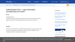 Authentication Error - Login information provided does not match ...
