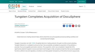 Tungsten Completes Acquisition of DocuSphere - PR Newswire