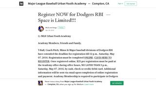 Register NOW for Dodgers RBI — Space is Limited!!! – Major League ...