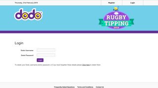 Login - Dodo Rugby Tipping Competition