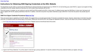 Instructions for Obtaining 5500 Signing Credentials at the DOL Website
