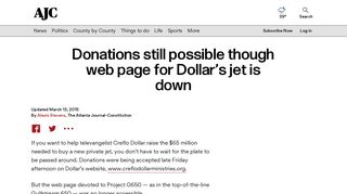 Donations still possible though web page for Dollar's jet is down