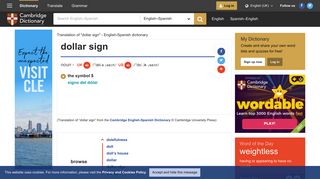 dollar sign | translate English to Spanish: Cambridge Dictionary