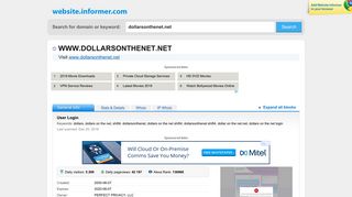 dollarsonthenet.net at WI. User Login - Website Informer