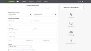 Create Account | Create a new account to register domains | Name.com