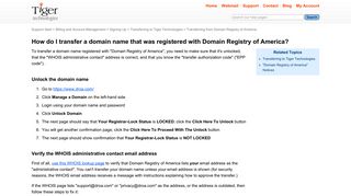 Transferring from Domain Registry of America | Tiger Technologies ...