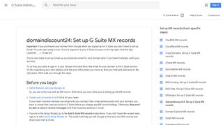 domaindiscount24: Set up G Suite MX records - G Suite Admin Help