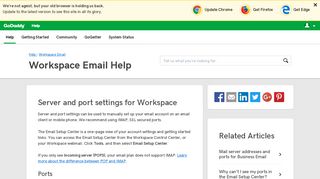 Server and port settings for Workspace | Workspace Email - GoDaddy ...