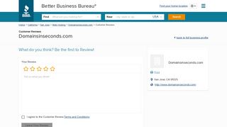 Domainsinseconds.com | Reviews | Better Business Bureau® Profile