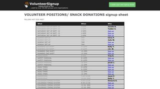 VOLUNTEER POSITIONS/ SNACK DONATIONS signup sheet