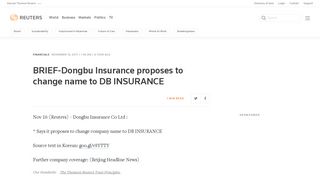 BRIEF-Dongbu Insurance proposes to change name to DB ... - Reuters