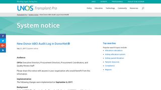 New Donor ABO Audit Log in DonorNet® | Transplant Pro