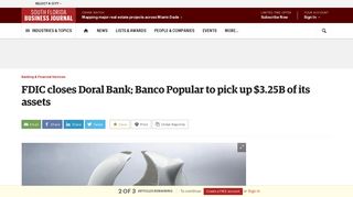 FDIC closes Doral Bank; Banco Popular to buy $3.25 billion of its assets