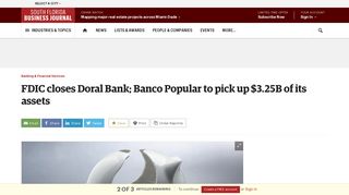 FDIC closes Doral Bank; Banco Popular to buy $3.25 billion of its ...