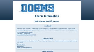 Walt Disney World® Resort - DORMS Course Details