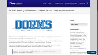 DORMS: Housing Pre-Registration Process for Walt Disney World ...