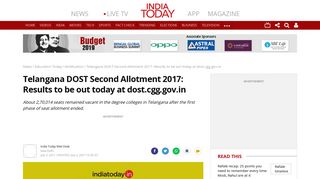 Telangana DOST Second Allotment 2017: Results to be out today at ...