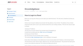 dotCanada.com - Knowledgebase - How to Login to cPanel