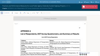 APPENDIX A List of Respondents, DOT Survey Questionnaire, and ...