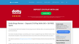 Dotty Bingo | Deposit £10 Play With £40 + 50 FREE Spins ...