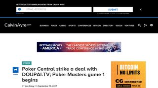 Poker Central strike a deal with DOUPAI.TV; Poker Masters game 1 ...