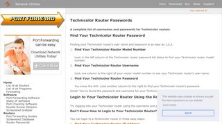 Default Technicolor Router Passwords - Port Forward