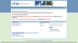 DBPR Online Services Main Menu (login.login)