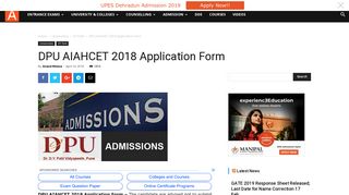 DPU AIAHCET 2018 Application Form | AglaSem Admission